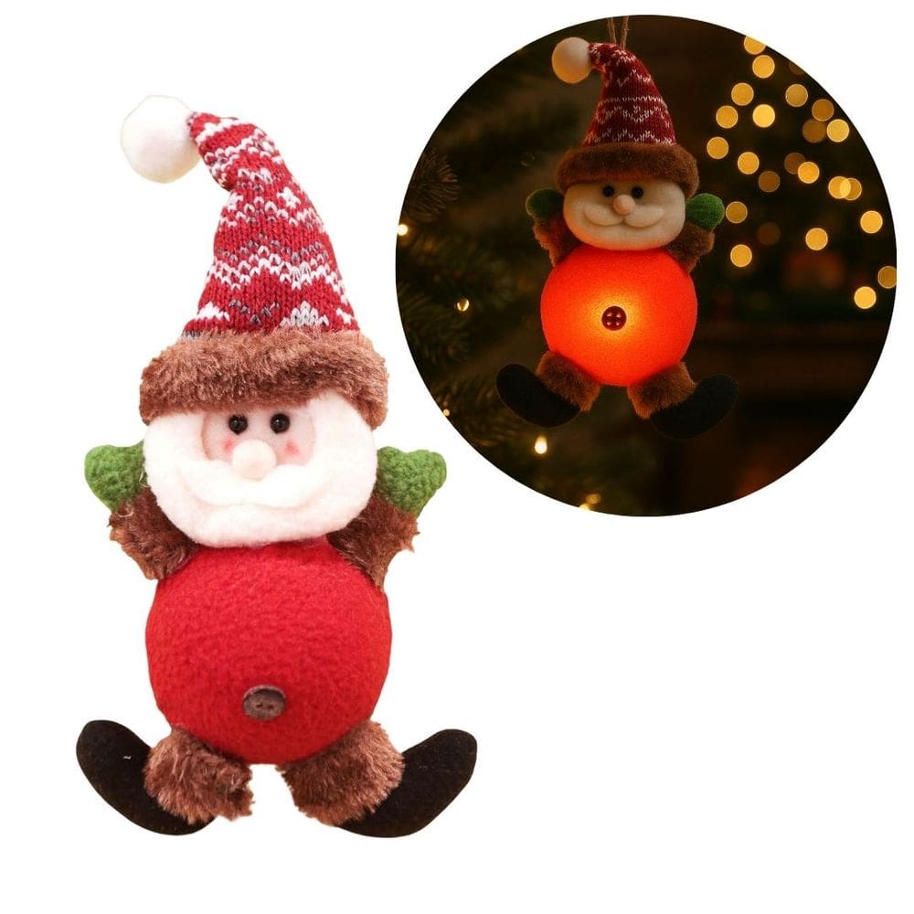 Papai Noel Iluminado LED Pelúcia Pendente Xadrez 24cm - Magizi