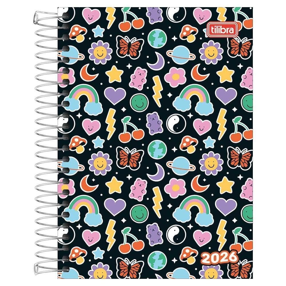 Agenda Diária 2026 Espiral M5 Spice Preto Stickers Tilibra