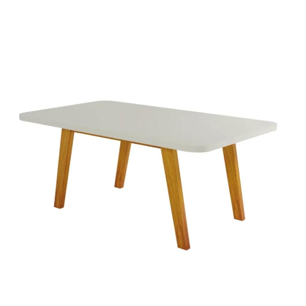 Mesa de Jantar Retangular com Tampo de Vidro Firenze Naturale e Off White 160cm