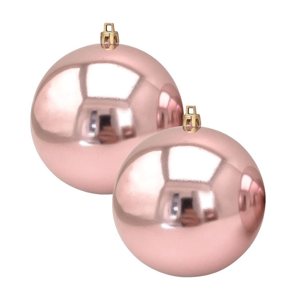 Jogo 2 Bolas de Natal Lisa Brilhante Rosê Gold Grande 14cm - Magizi