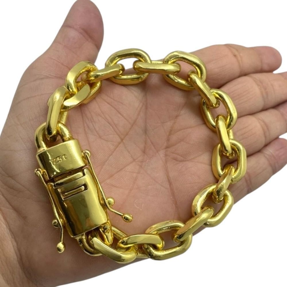Pulseira Cadeado 18Mm Banhado A Ouro 18K Marca 750
