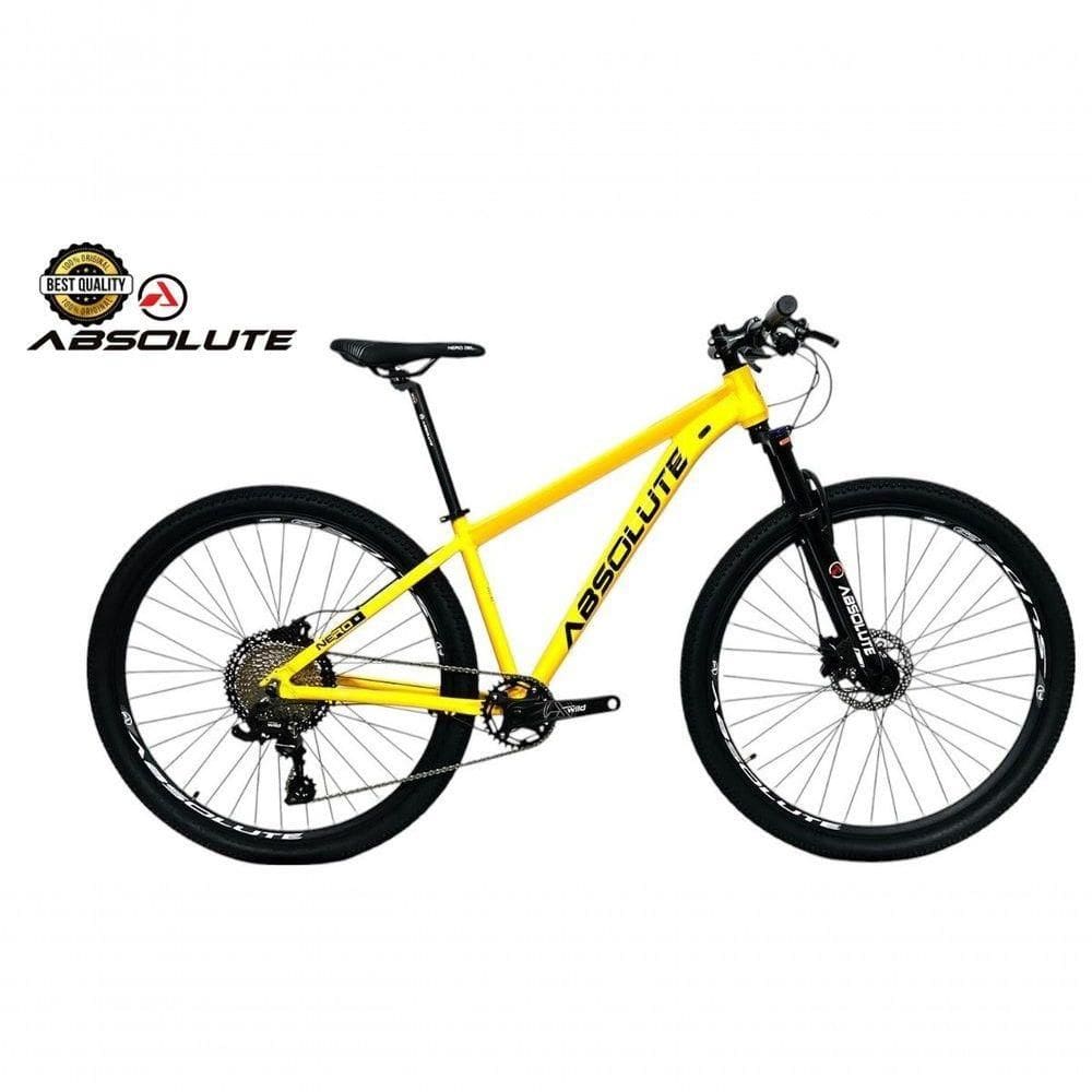 Bicicleta Aro 29 Nero 5 Peças Inteira Absolute 12v Garfo Trava K7 11-52 Freio A Disco Hidráulico Amarelo 15