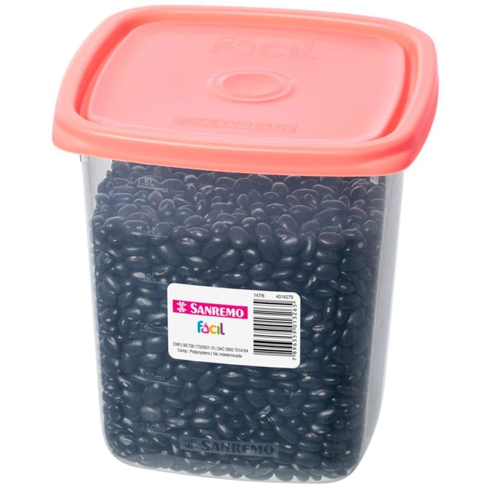 Pote Quadrado 1,7Lt Alto Guardar Alimentos Plástico Sanremo