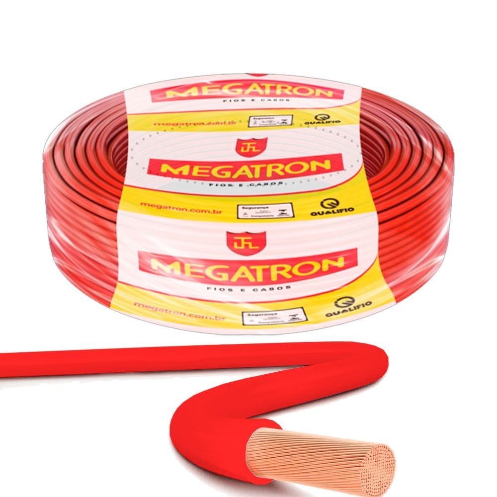 Rolo de 100 Metros, Cabo Flexível Fio Elétrico Megatron 6MM 750V - Vermelho