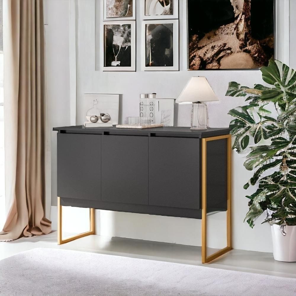Buffet 3 Portas Estilo Industrial Amsterdã - Preto Dourado Preto Dourado
