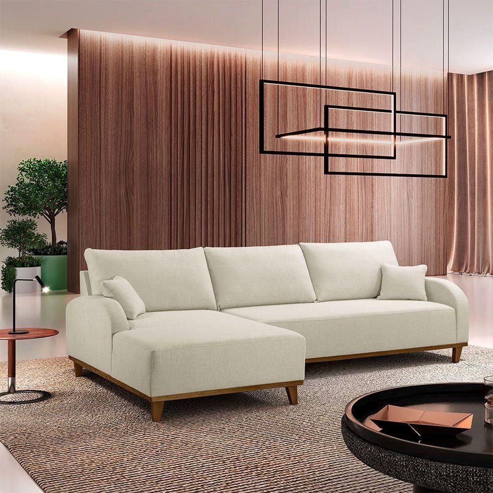 Sofá Albano Linho 250cm Chaise Lado Esquerdo Meu Sofá Online A302 Linho Branco