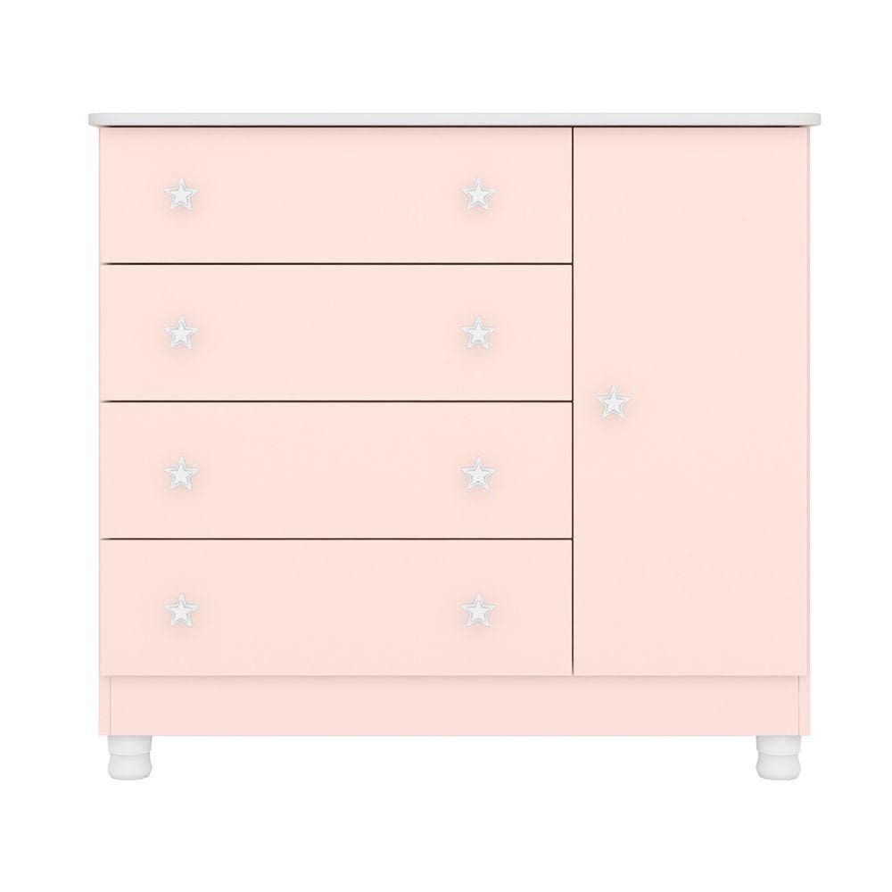 Cômoda Infantil Sapateira 4 Gavetas Doce Sonho Rosa - Qmovi