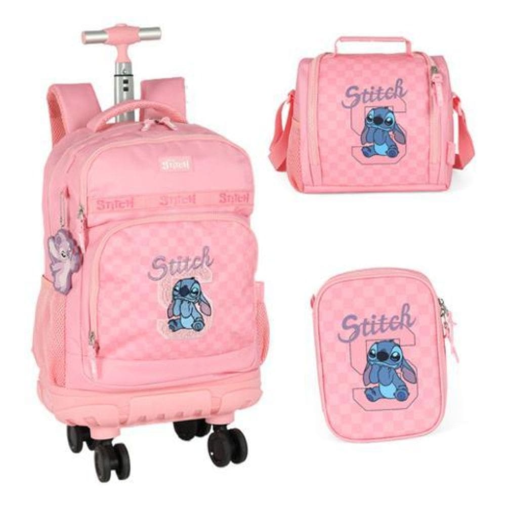 Kit Mochila Com Rodinhas 360 Juvenil  Stitch Disney