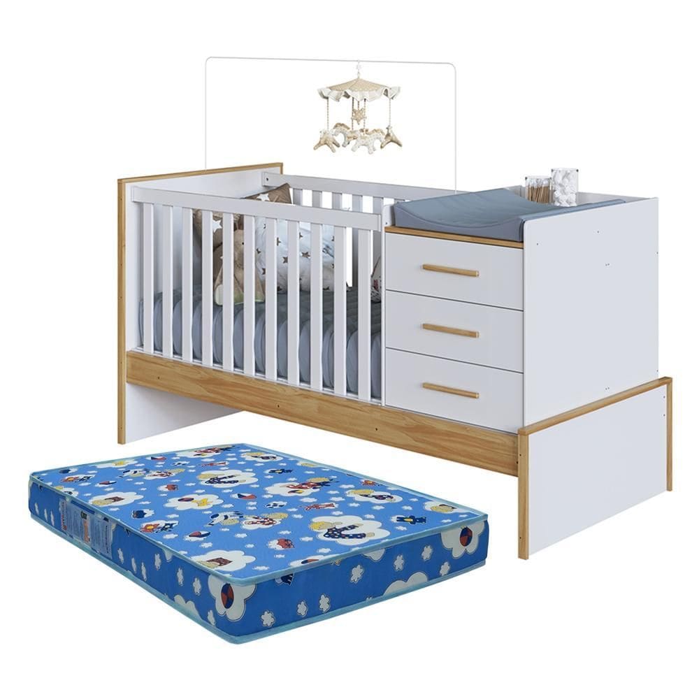 Berço Multifuncional Beni 4 em 1 com 3 Gavetas e Colchão Baby Physical - Móveis Peroba