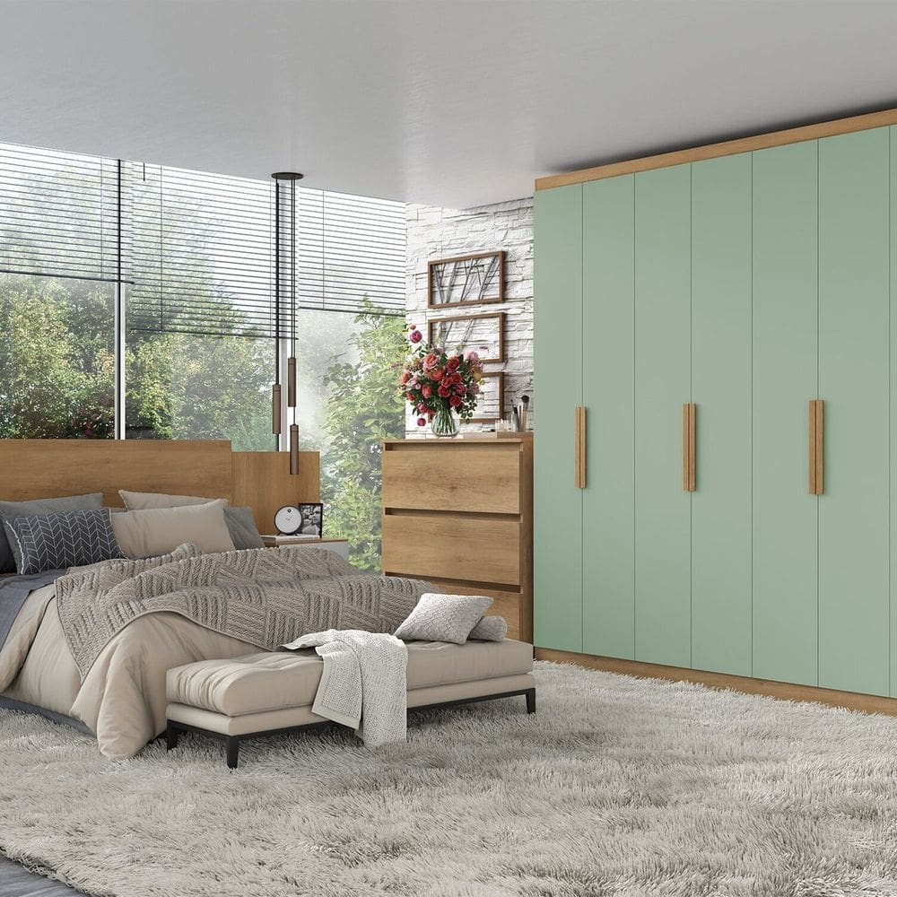 Guarda-roupa 8 Portas 240cm X 220cm X 47cm Milan Capuccino \ Menta