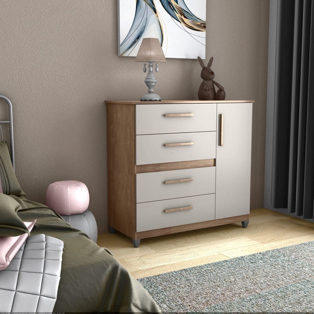 Cômoda 4 Gavetas 105cm X 99cm New Julia Canela/ Off White