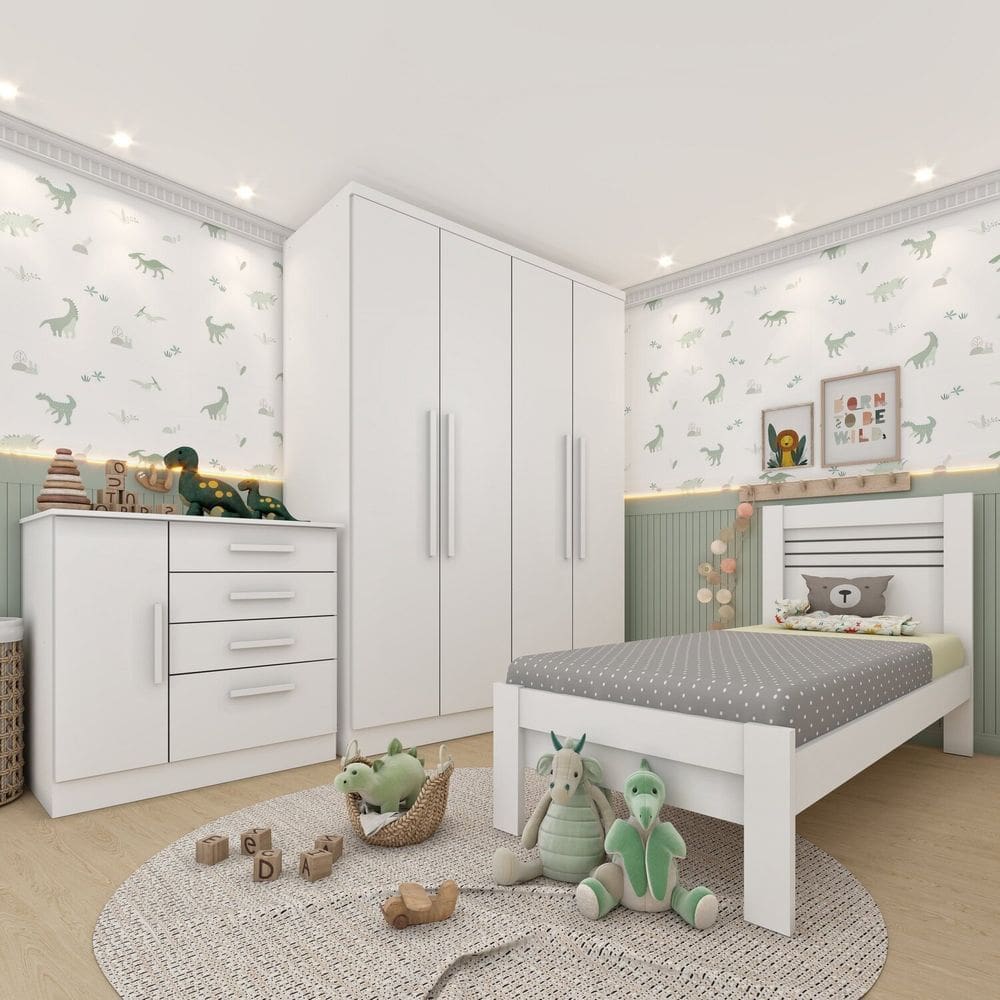 Quarto Infantil Completo com Guarda Roupa Cômoda e Cama 100% MDF Harmonia Espresso Móveis Neve