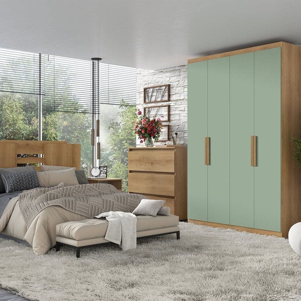 Guarda-roupa 4 Portas 120cm X 220cm Milan Capuccino/Menta
