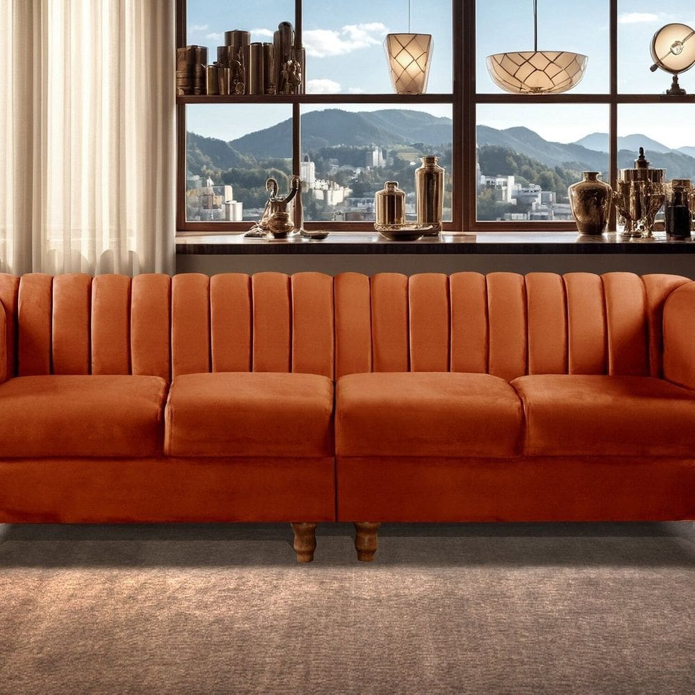 Sofá 4 Lugares Decoração Retrô Clássico Realeza Chesterfield Terracota