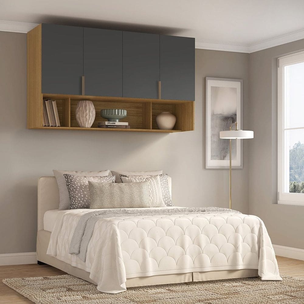 Módulo Aéreo para Cama Queen Mdf Clean Altezza Freijó/Titânio