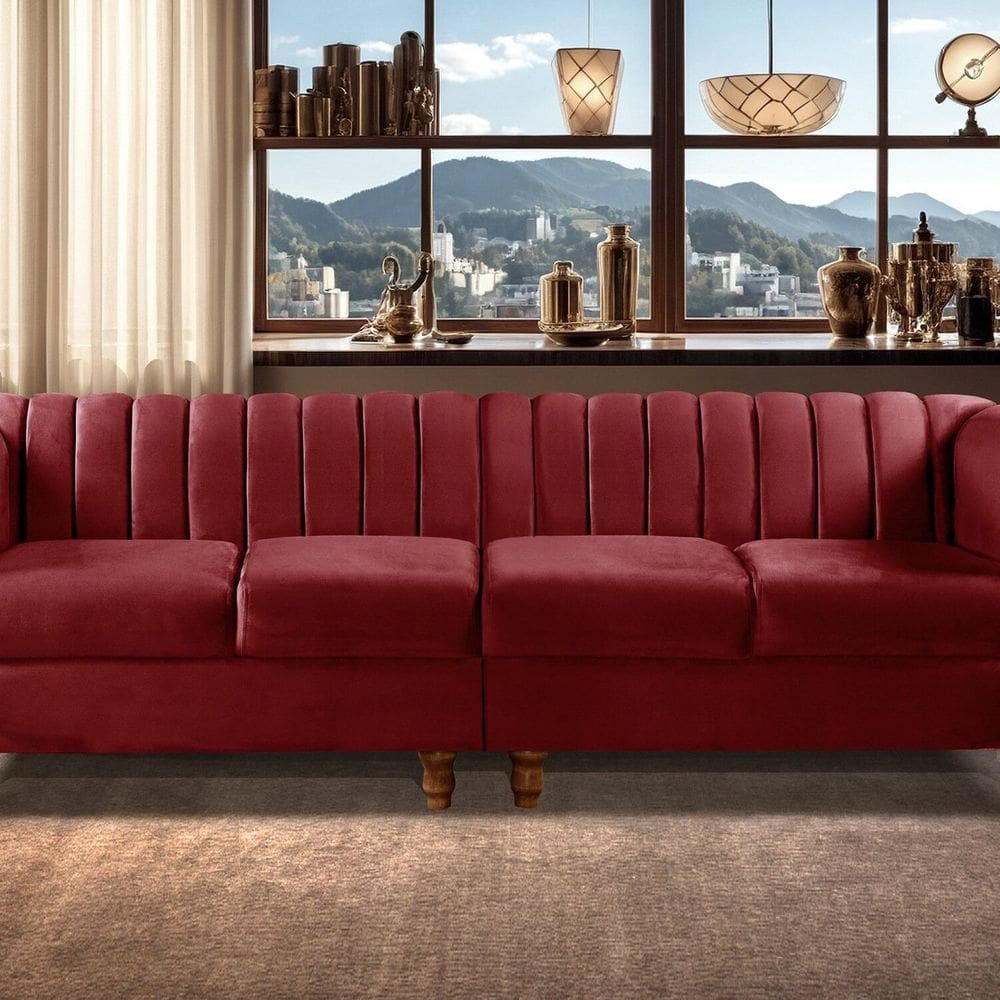 Sofá 4 Lugares Decoração Retrô Clássico Realeza Chesterfield Bordô