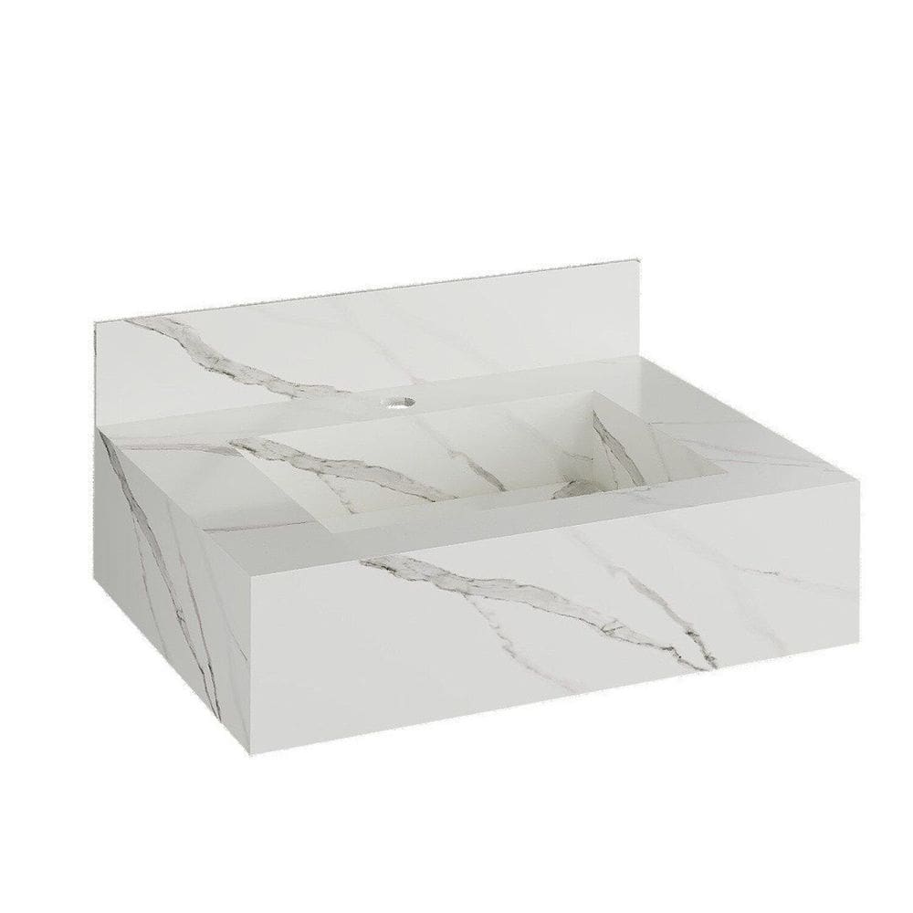 Bancada em Porcelanato para Banheiro Completa Alto Padrão 60cm X 15cm com Cuba Esculpida Lisboa Branco