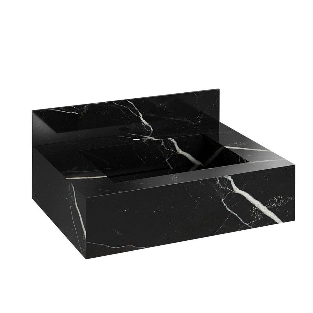 Bancada em Porcelanato para Banheiro Completa Alto Padrão 60cm X 15cm com Cuba Esculpida Lisboa Preto