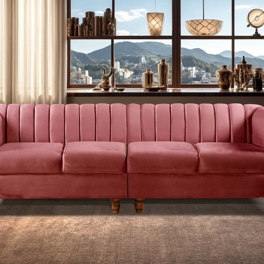 Sofá 4 Lugares Decoração Retrô Clássico Realeza Chesterfield Rosa