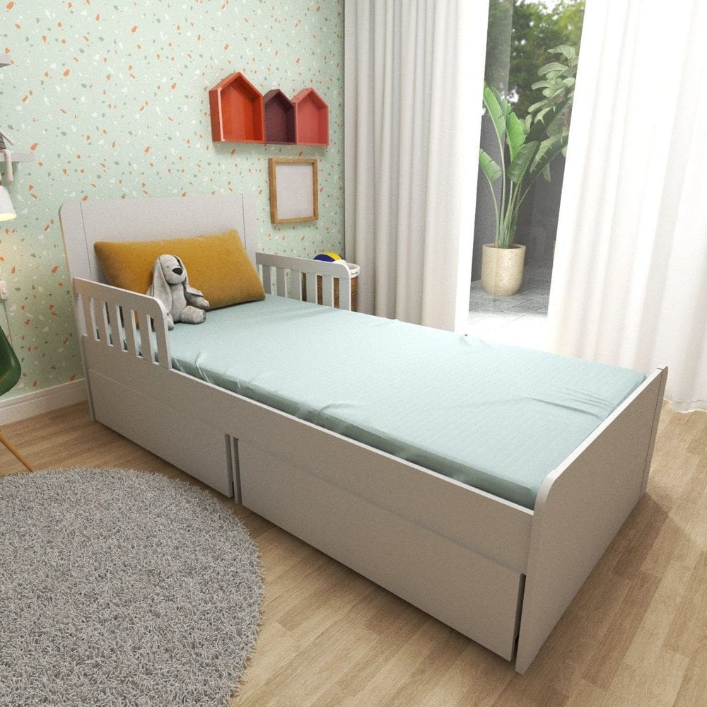 Cama Infantil Solteiro 2 Gavetões Tulum Branco