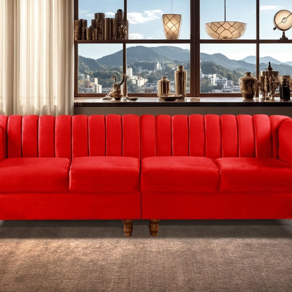Sofá 4 Lugares Decoração Retrô Clássico Realeza Chesterfield Vermelho