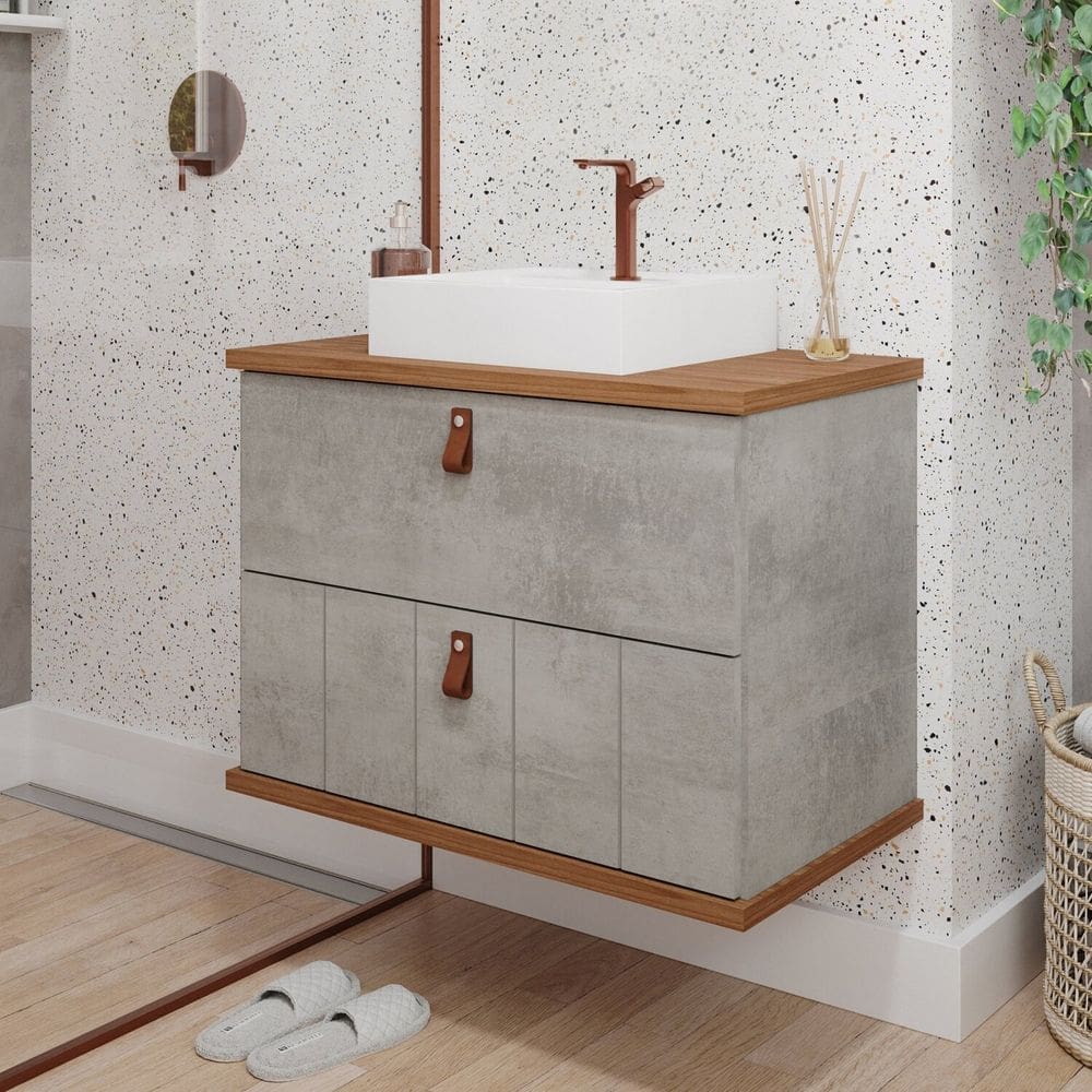 Gabinete Suspenso com Cuba 80,3cm X 69cm Poli Espresso Móveis Cimento