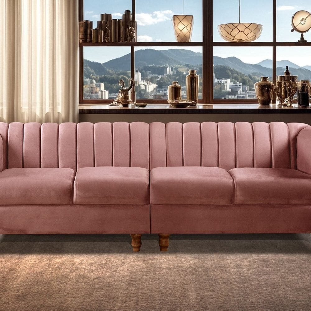 Sofá 4 Lugares Decoração Retrô Clássico Realeza Chesterfield Rose