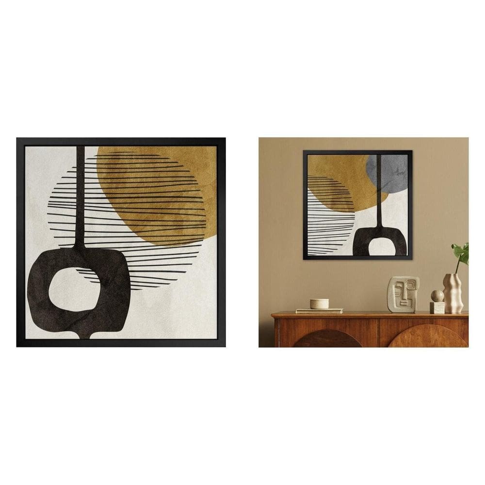 Kit 2 Quadros 50cm X 50cm Formas Abstratas Tropical Artes Preto