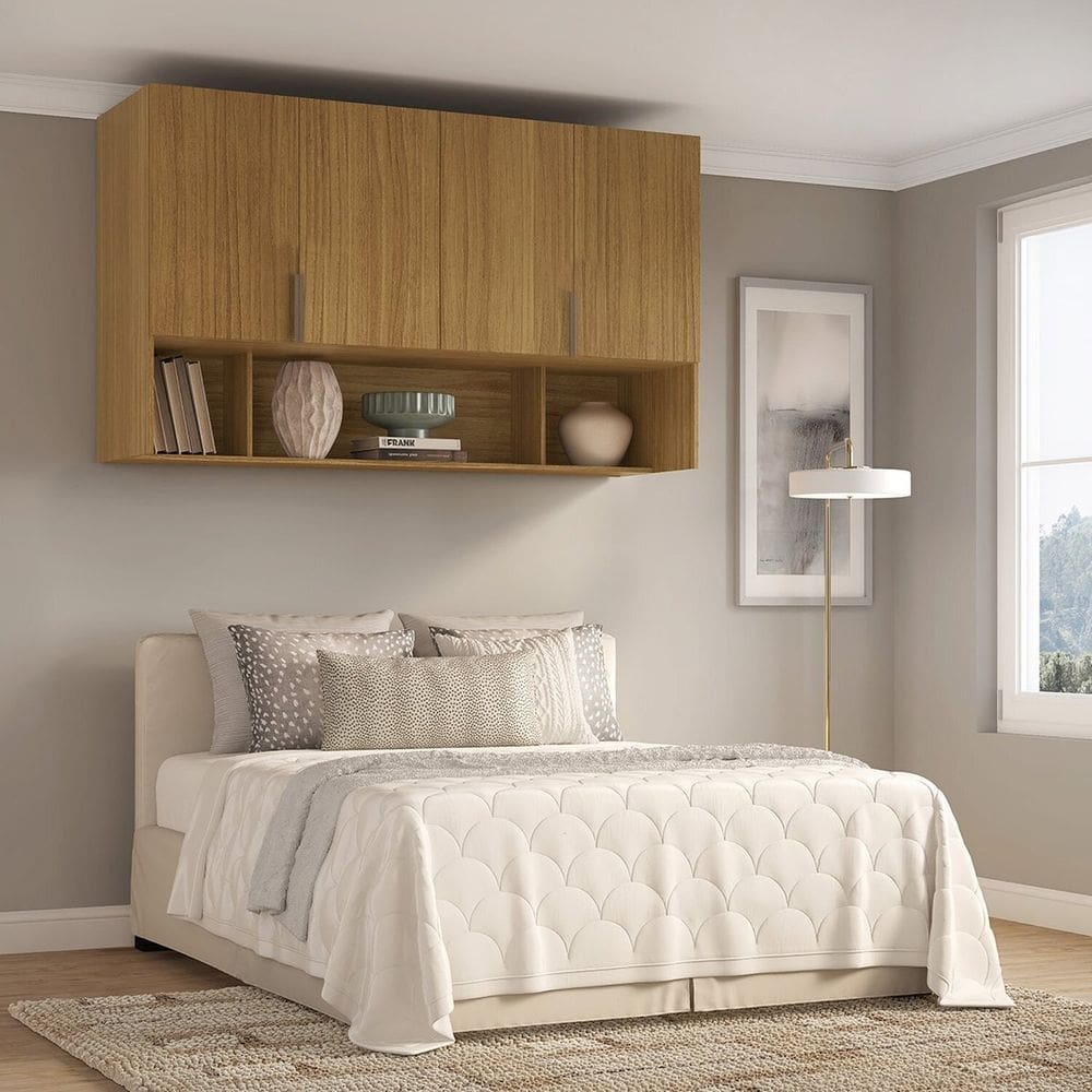 Módulo Aéreo para Cama de Casal Mdf Clean Altezza Freijó