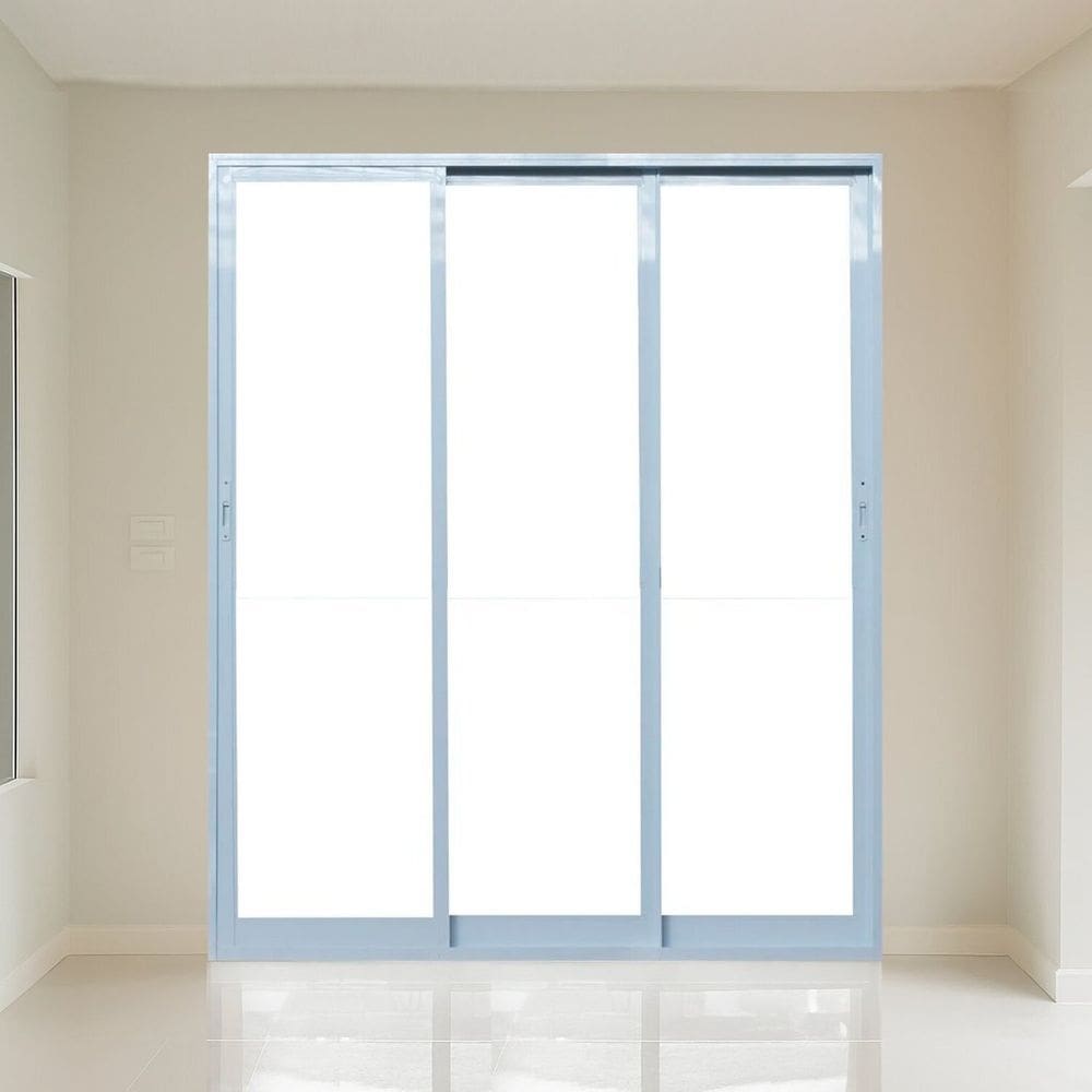 Porta de Correr 3 Folhas 200x215cm Vidro Temperado 6cm Fábrica do Alumínio Branco