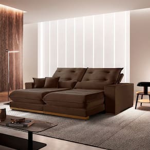 Sofá 3 Lugares Retrátil e Reclinável Veludo 250cm X 105cm Suíça Marrom