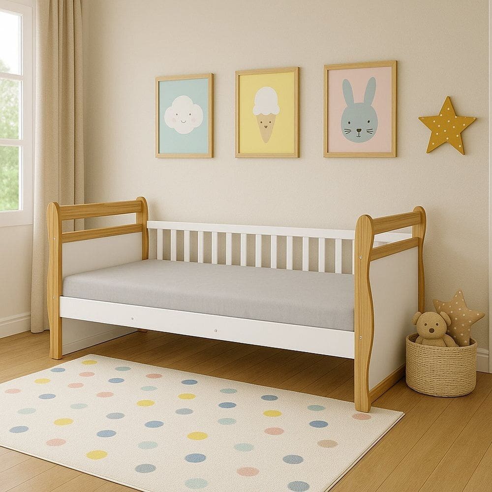 Cama Infantil 100% Mdf Vicky Espresso Móveis Branco Brilho/Amêndoa