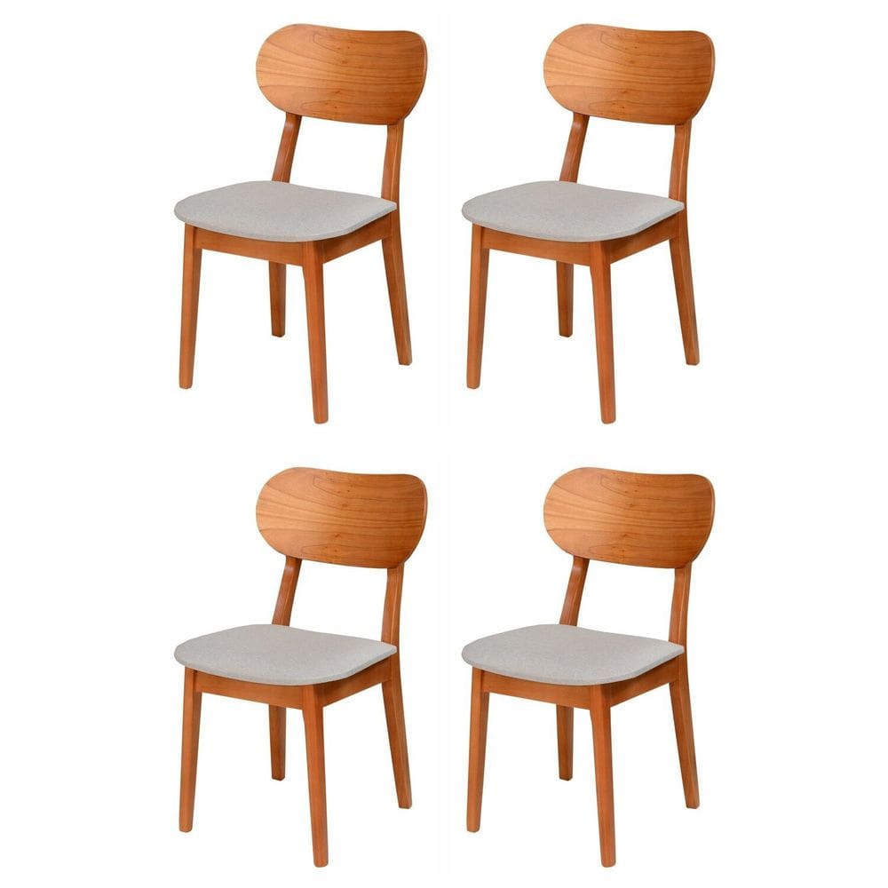 Kit 4 Cadeiras de Madeira Maciça Multilaminada e Estofada Letícia Espresso Móveis Champagnhe/Cinza
