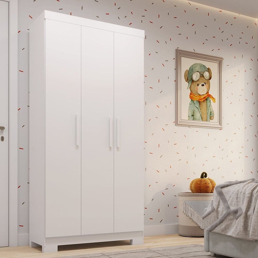 Guarda-roupa Infantil 3 Portas 82,60cm X 188cm 100% Mdf Stellari Espresso Móveis Branco/Rosa/Azul/Lilas