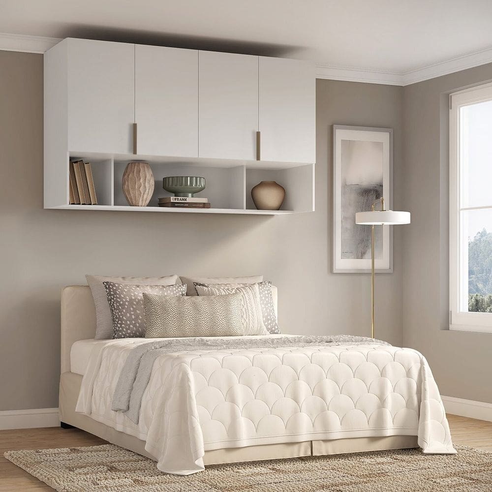 Módulo Aéreo para Cama de Casal Mdf Clean Altezza Branco