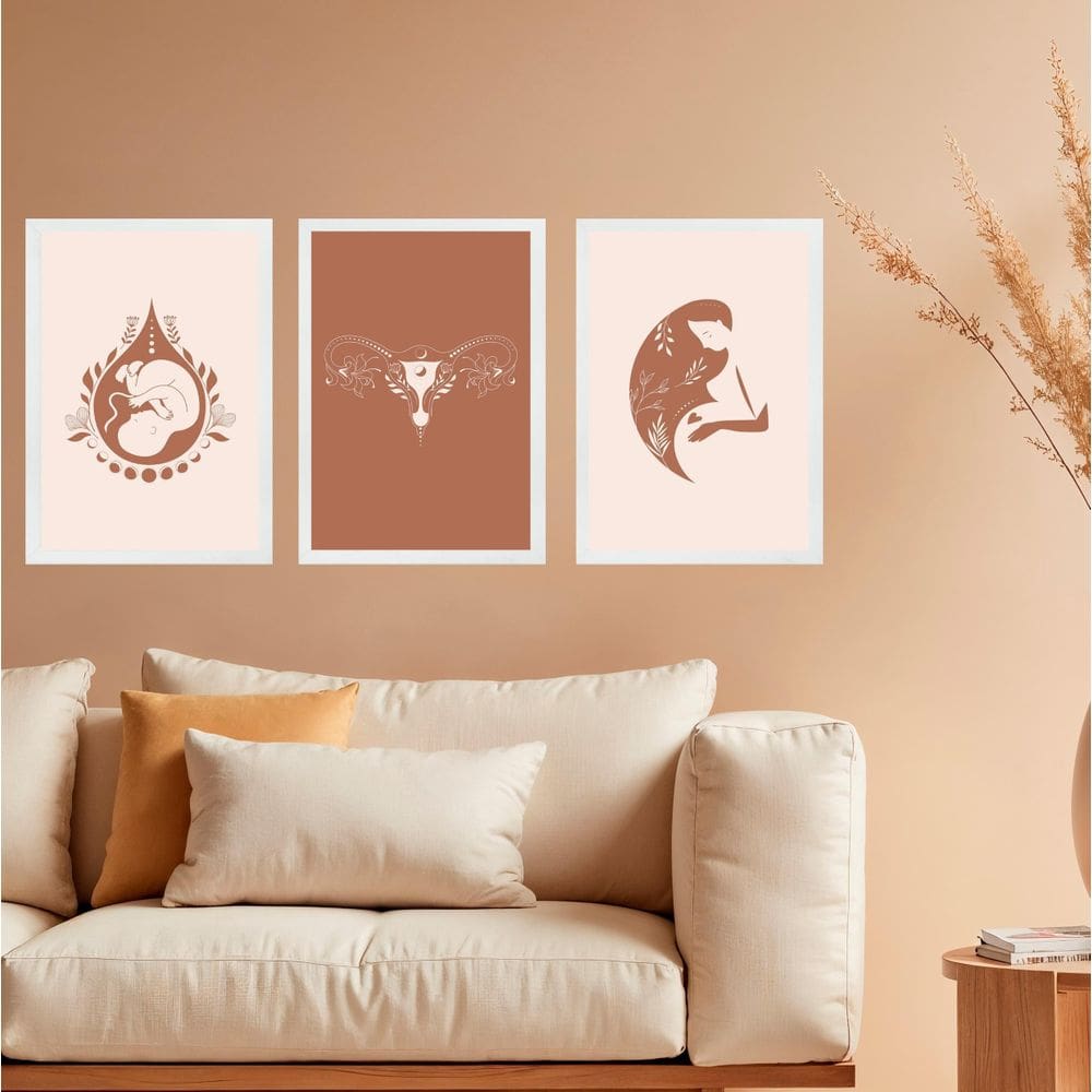 Kit 3 Quadros Ginecologia Maternidade Útero 24X18Cm