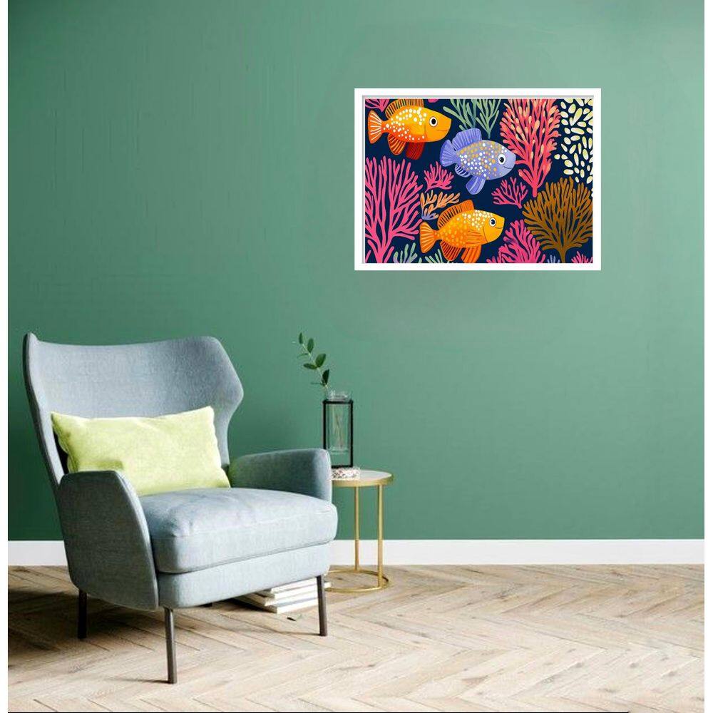 Quadro Decorativo Peixes Laranja Corais - 50X70Cm