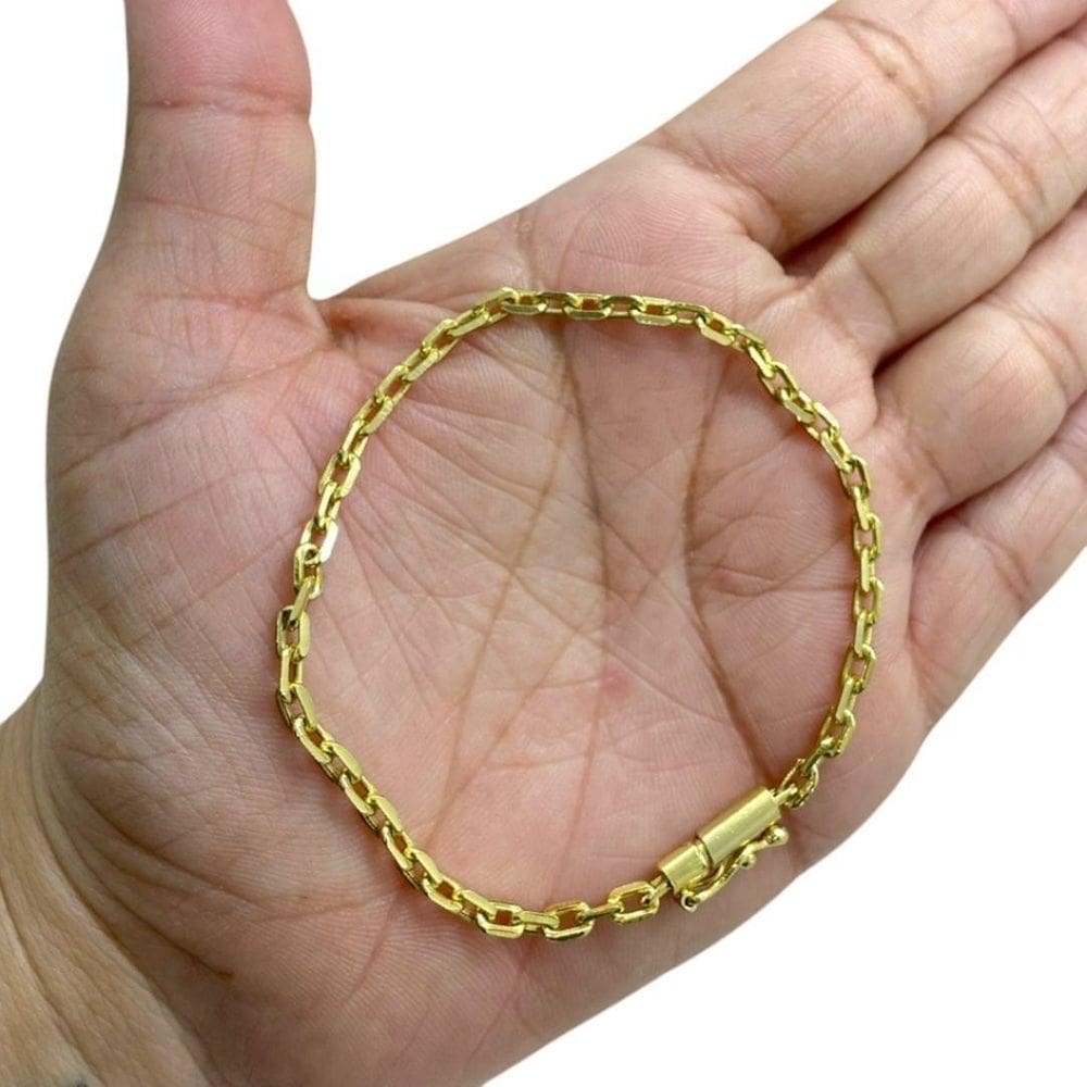 Pulseira Cadeado 3Mm Fina Banhado A Ouro 18K