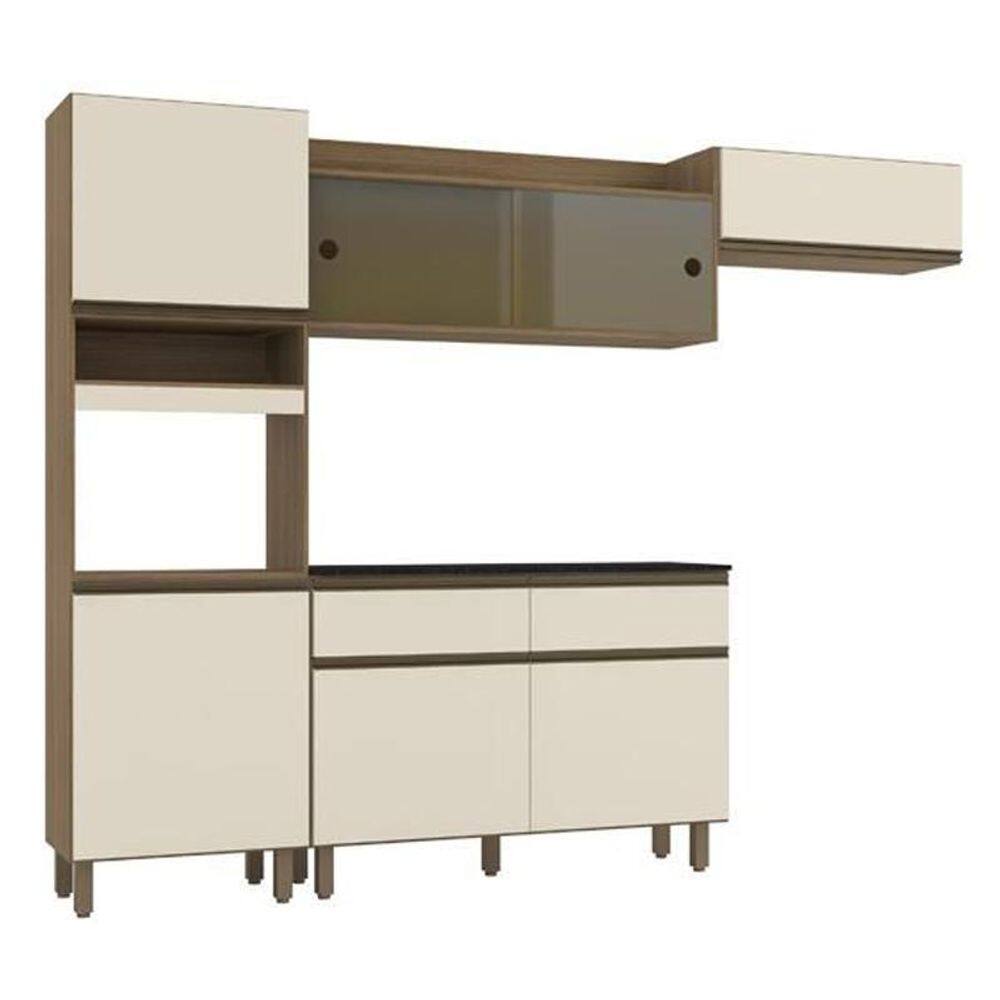 Cozinha Compacta 7 Portas 2 Gavetas Com Balcão Tampo Carvalho/Off White - Poliman