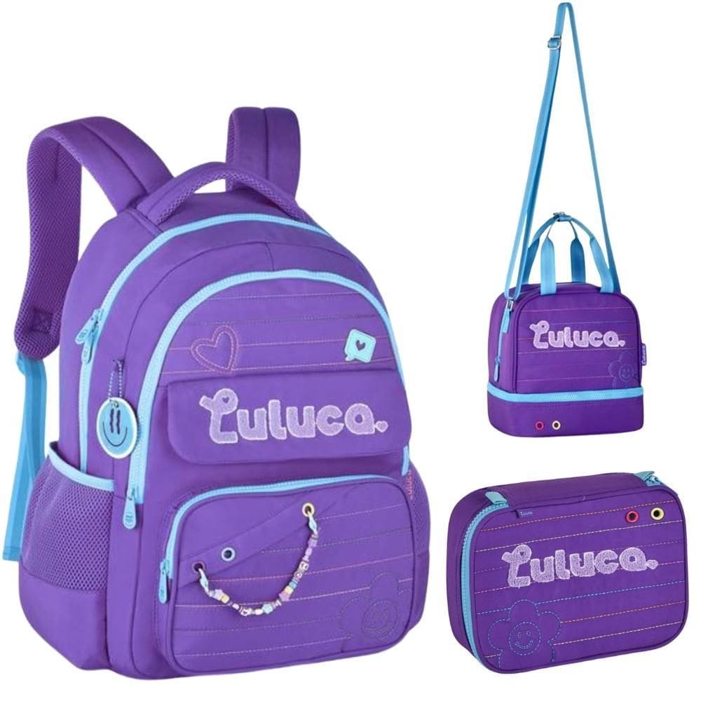 Kit Mochila De Costas Em Nylon Oficial Luluca Lu24610 Roxo