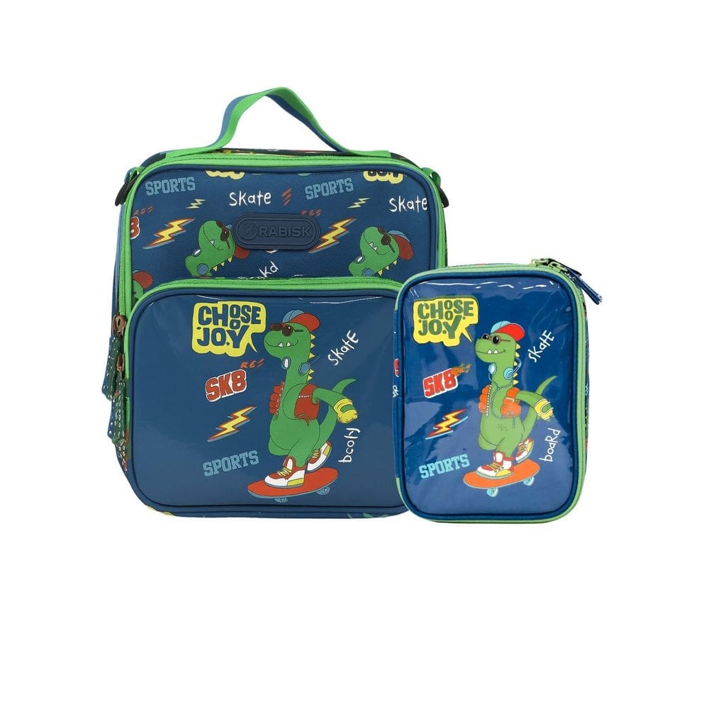 Kit Escolar Lancheira + Estojo Box Rabisk Dinossauro - Azul