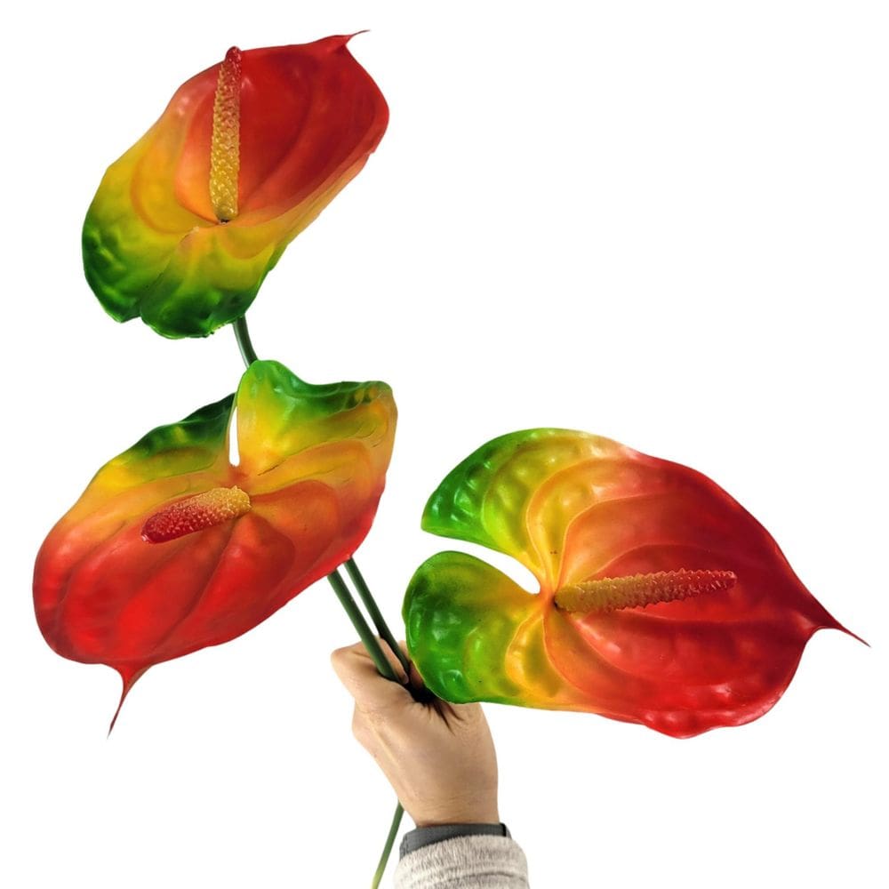 Kit 3 Antúrio Vermelho Haste Planta Artificial Toque Real