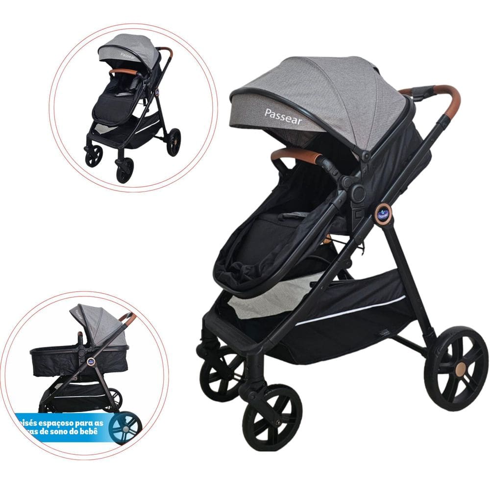 Carrinho Bebê 3 Em 1 Passear Apolo Moisés Reversível Capota