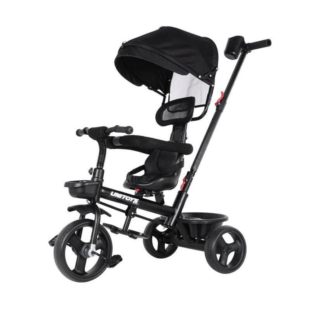 Triciclo Preto Luxo Empurrador Apoio De Pé Proteção Lateral