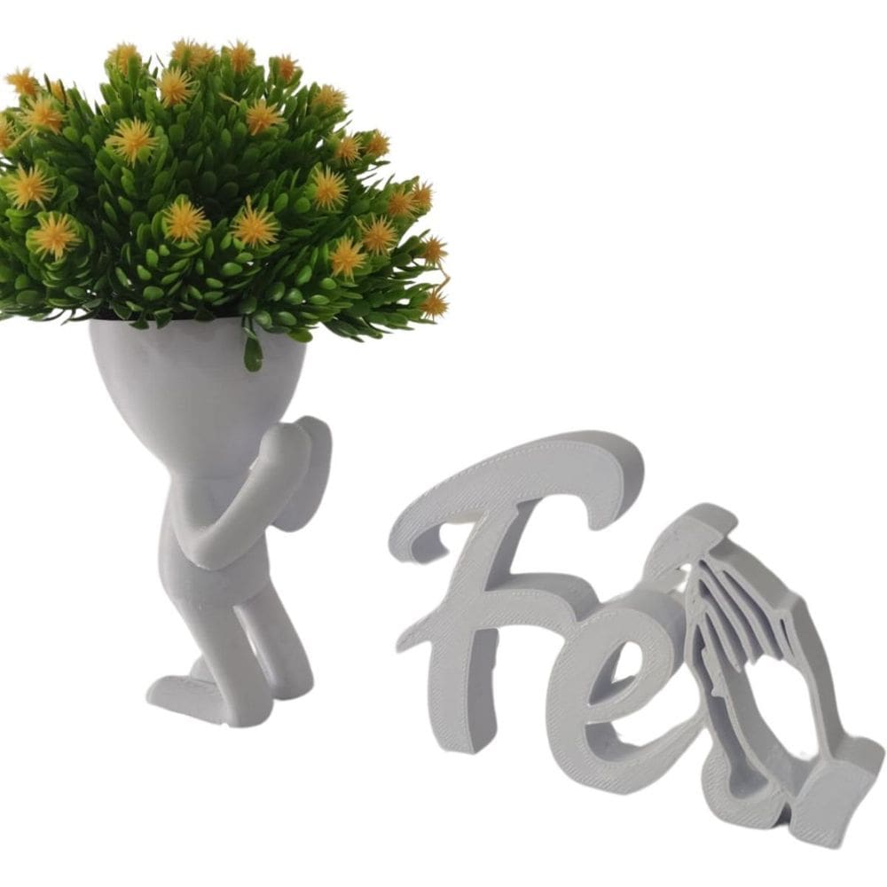 Vaso Robert Orando + Palavra Fé - Decoração Religiosa Sala