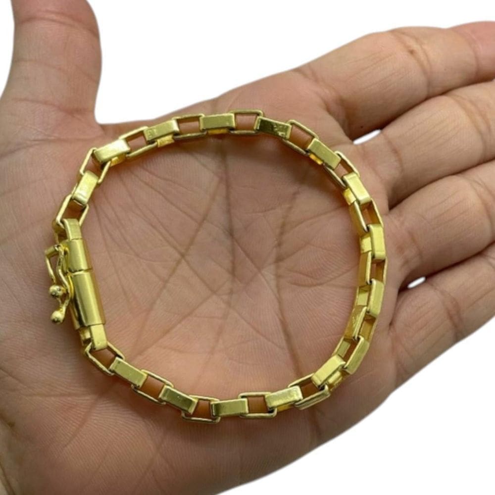 Pulseira Tijolinho Curto 6Mm Fecho Canhão Banhado A Ouro 18K