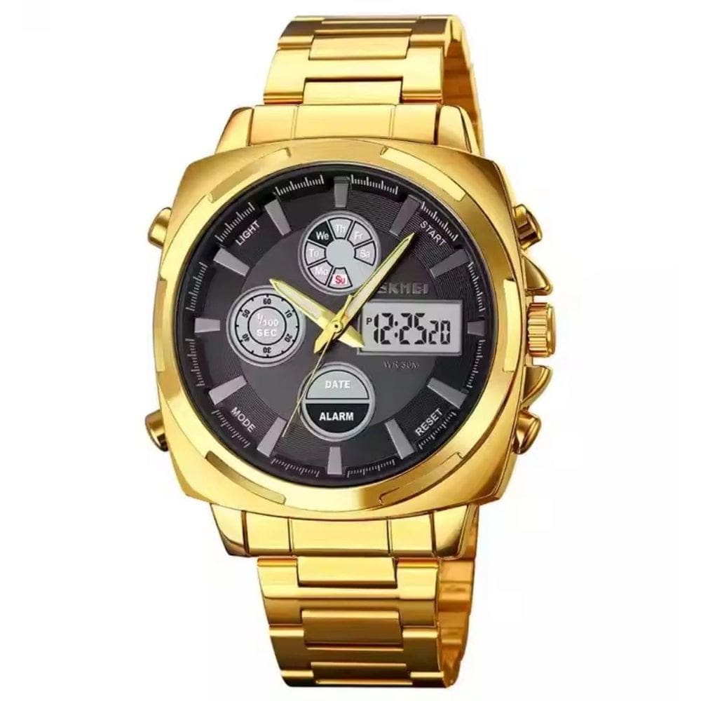 Relógio Masculino Skmei Anadigi 1673G Dourado