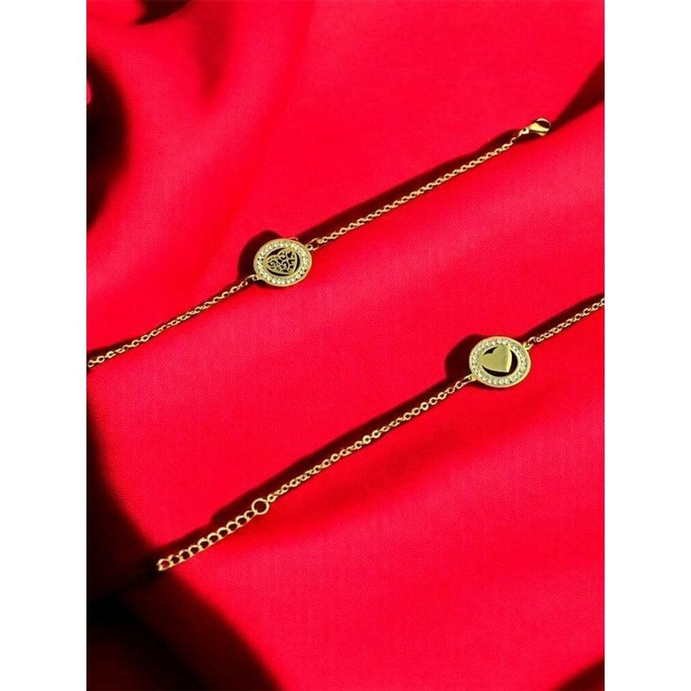 Kit Pulseiras Femininas Coração Banhada A Ouro 18K Luxo
