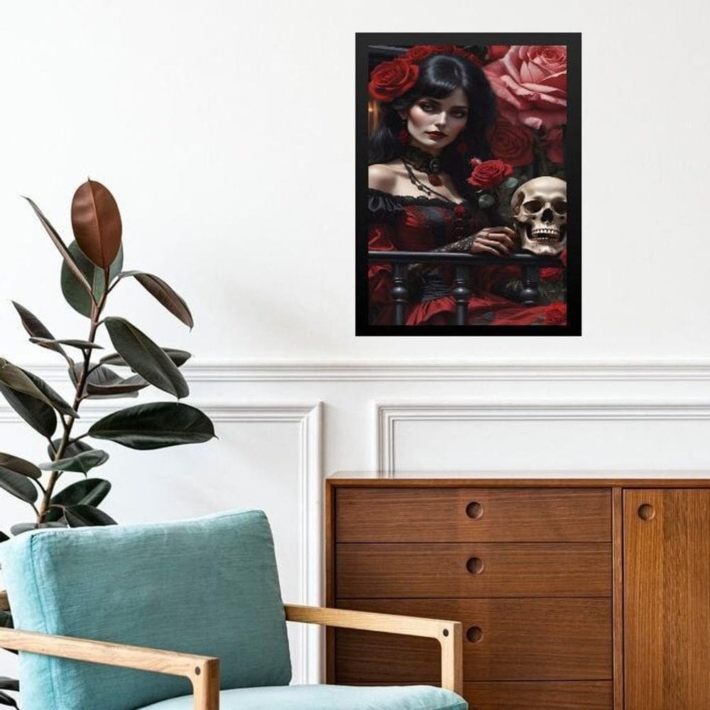 Quadro Decorativo Umbanda Rosa Caveira 33X24Cm