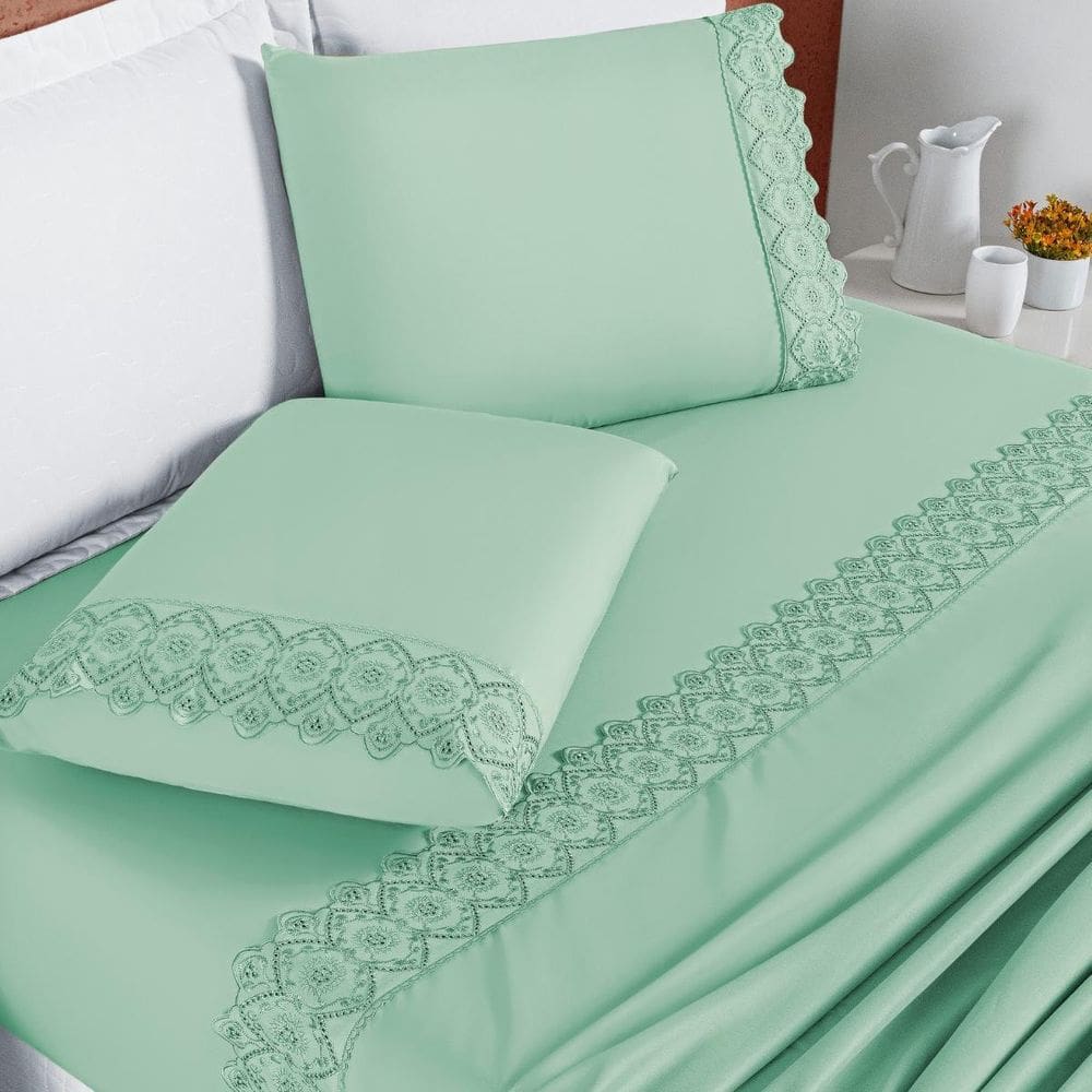 Jogo Cama Casal Queen London Bordado Inglês 200 Fios 4Pç